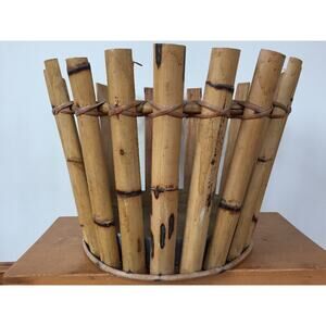 Vintage Italian Wicker Natural Bamboo Wood Stalks Planter Potter Porch Pot 13x11